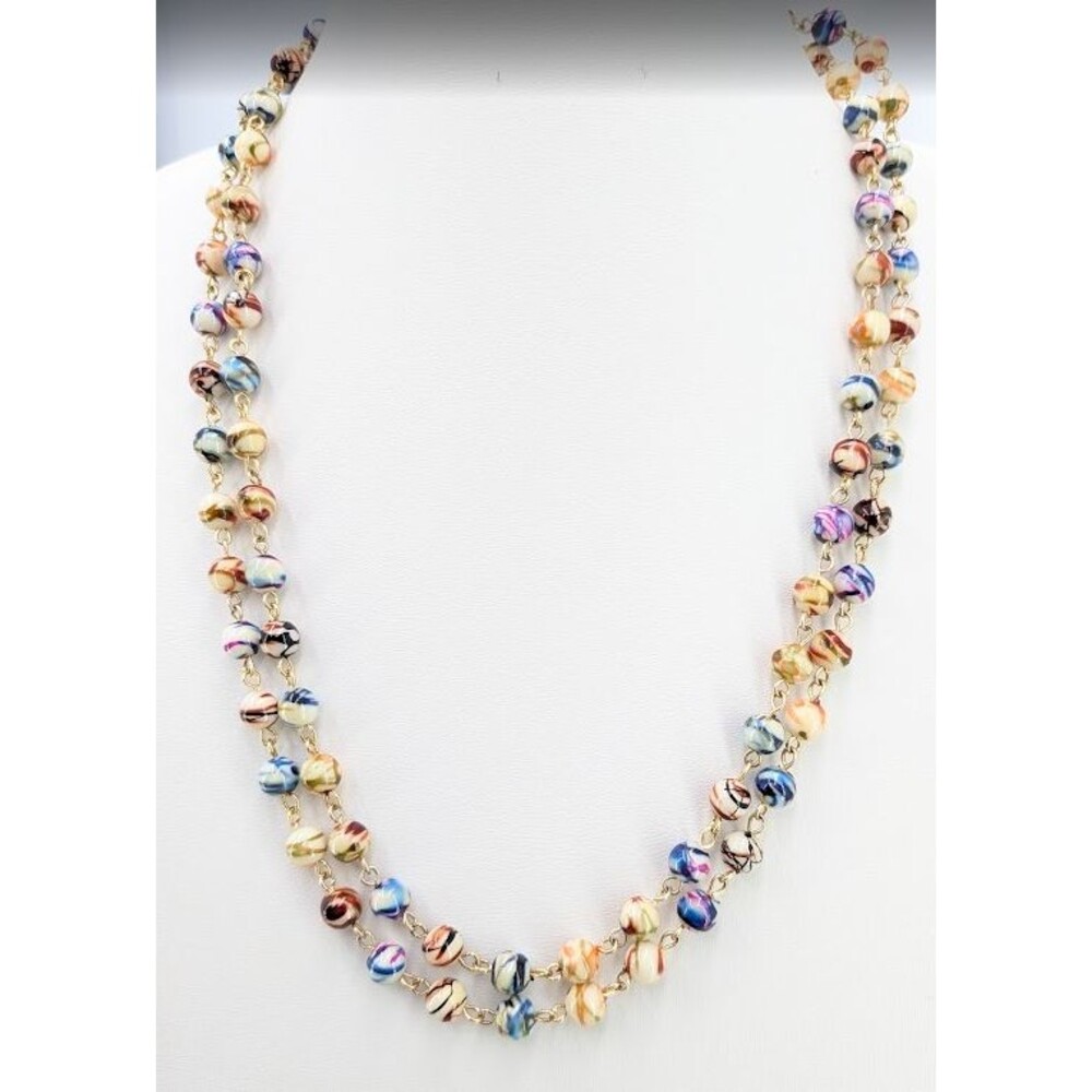 Venetian Style Multicolor Plastic Bead Endless Necklace Gold Tone 48 inch 29 g